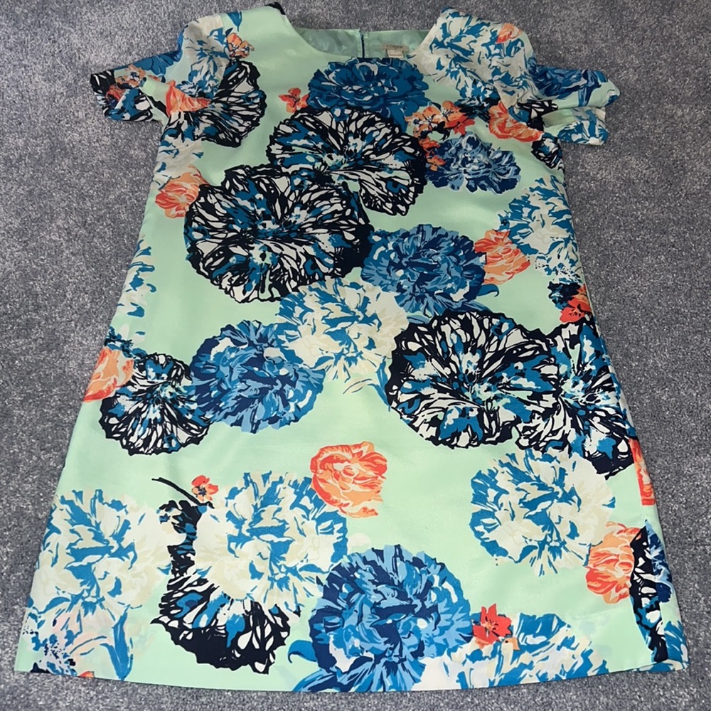 🌸EUC Jcrew Silk🌸 Mint Floral Mini dress. This is GORGEOUS! Size 8. - Picture 5 of 6